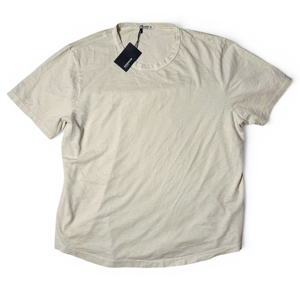 Buck Mason Venice Wash Slub Curved Hem Tee Mens Size XXL White Sand USA Made NWT